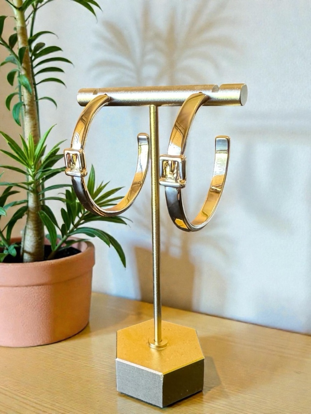 ALLSAINTS Gold Tone Buckle Hoop Earrings - McBling Baddie